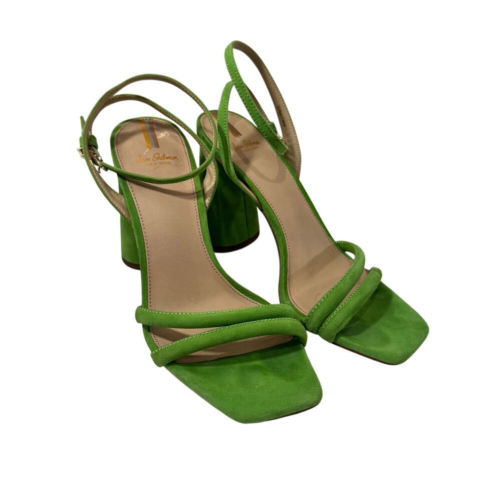 Sam Edelman Kia Block Heel Sandal 8.5 Apple Green Suede Square Toe Ankle Strap - Picture 5 of 16